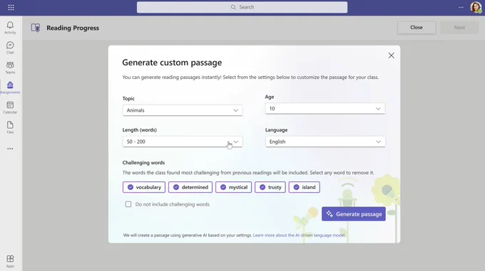 Generate Passage dialog