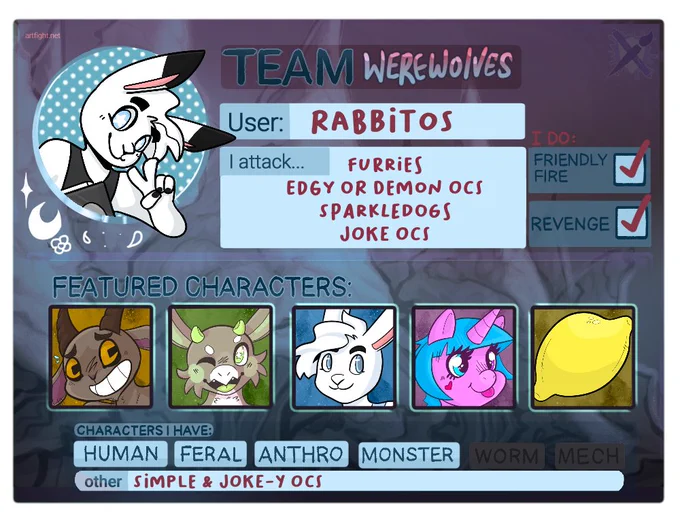 art fight 2023 team werewolf user rabbitos