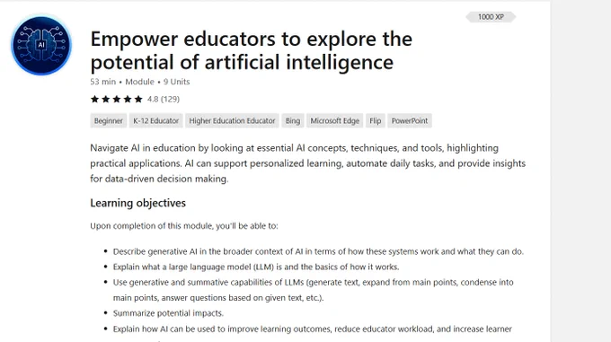 Picture of new MS Learn course