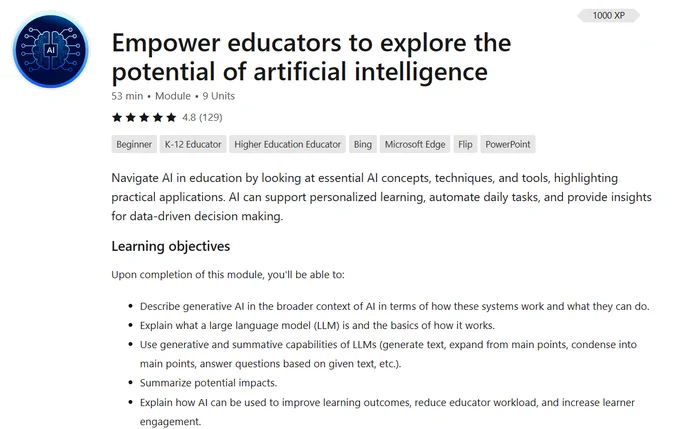 Picture of AI for Educators MS Learn course