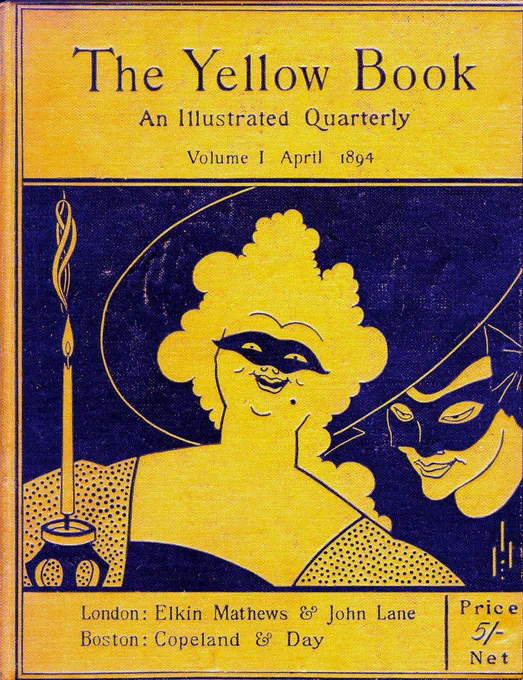 A formidable, smiling, masked woman with a  candle beside her, and a masked figure peering from the background. Oddly provocative, challenging, myseterious, again in black and yellow.