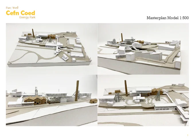 Masterplan model for Cefn Coed National Energy Museum, showing integration of old and new structures. 
