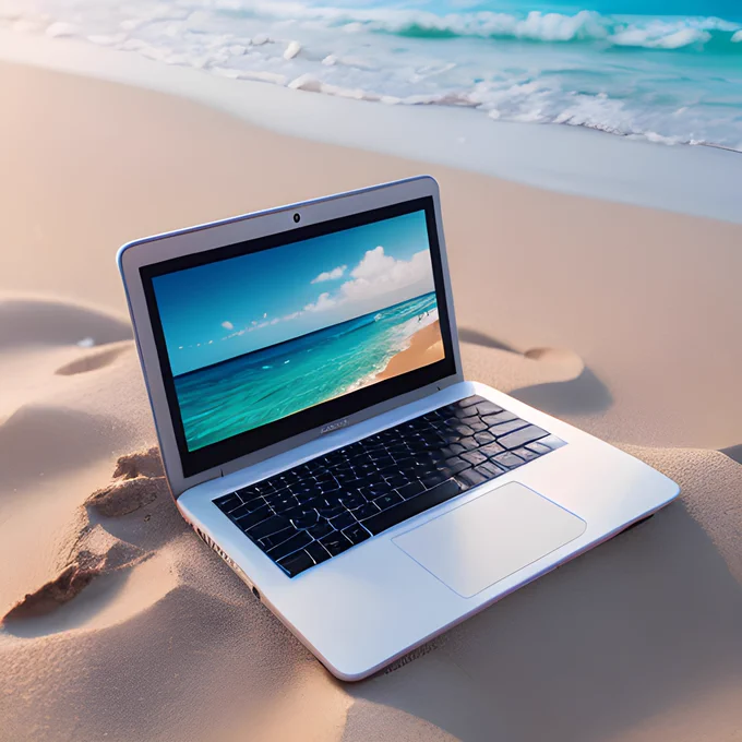 AI picture of a computer on beach