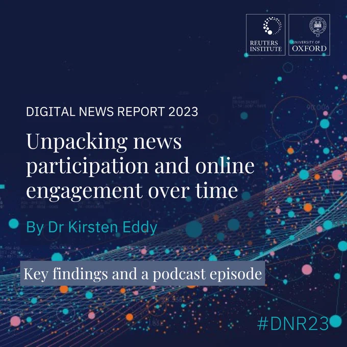 Unpacking news participation and online engagement over time. A DNR 2023 chapter by Kirsten Eddy. A card announcing the chapter and a podcast episode on it