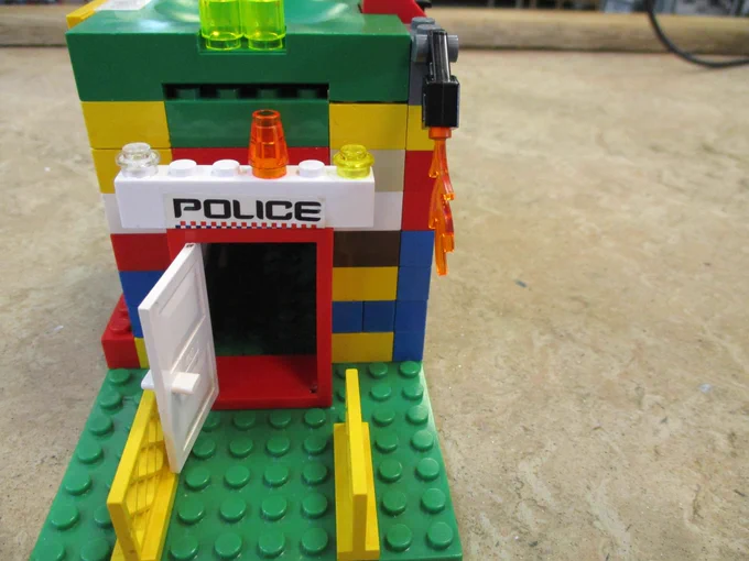 A Lego model of a police station.