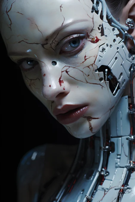 White scars never heard of healing, cyborg, beautiful, scars, closeup --ar 2:3 