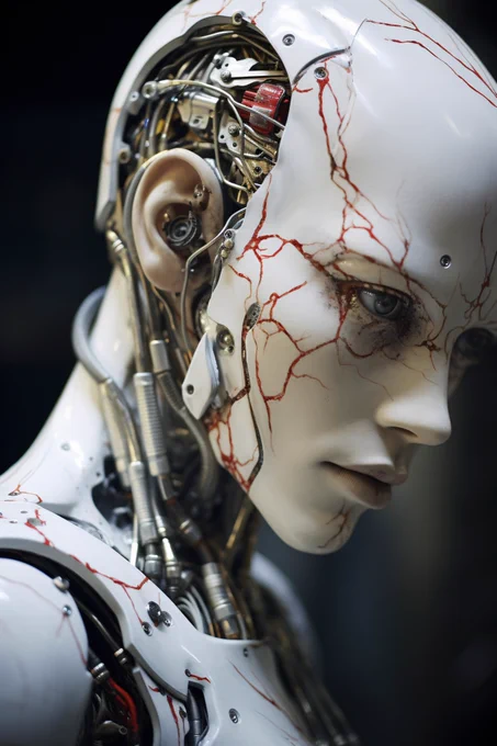 White scars never heard of healing, cyborg, beautiful, scars, closeup --ar 2:3