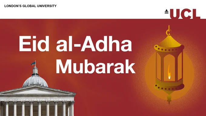 A poster with a lamp and the text Eid al-Adha Mubarak