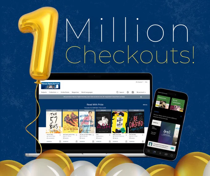 A laptop and cellphone display screenshots of the Nassau Digital Doorway platform below the text "1 Million Checkouts!"