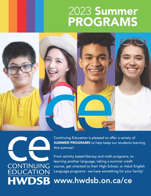 As summer is inching closer, consider registering for one of HWDSB’s Continuing Education programs before time runs out! With a wide variety of summer programs, students can continue learning throughout the summer. Link: www.hwdsb.on.ca/ce