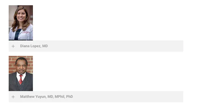Headshot of Diana Lopez, MD. Headshot of Matthew Yuyun, MD, MPhil, PhD. 
