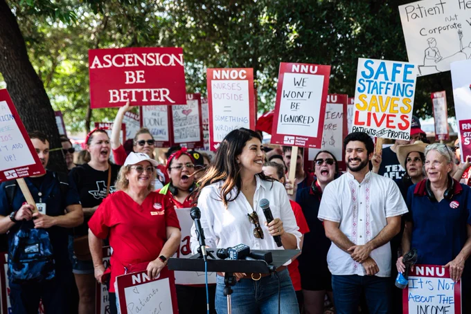 Vanessa Fuentes at strike for nurses.