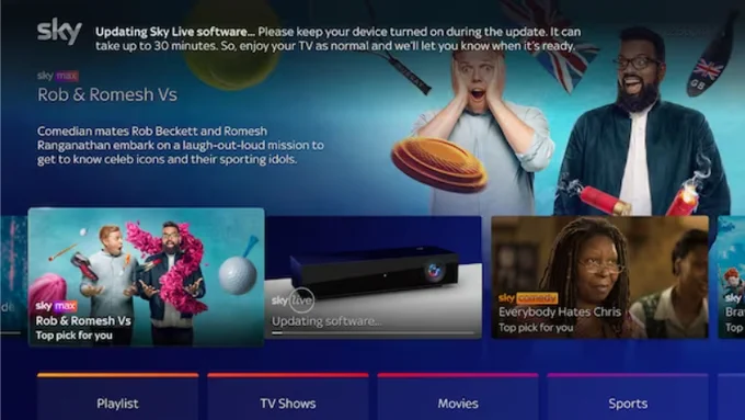 Sky Live software update screen.