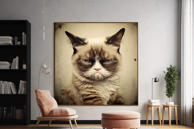 Custom Zoom:   Hanging on a wall, cozy livingroom --ar 3:2