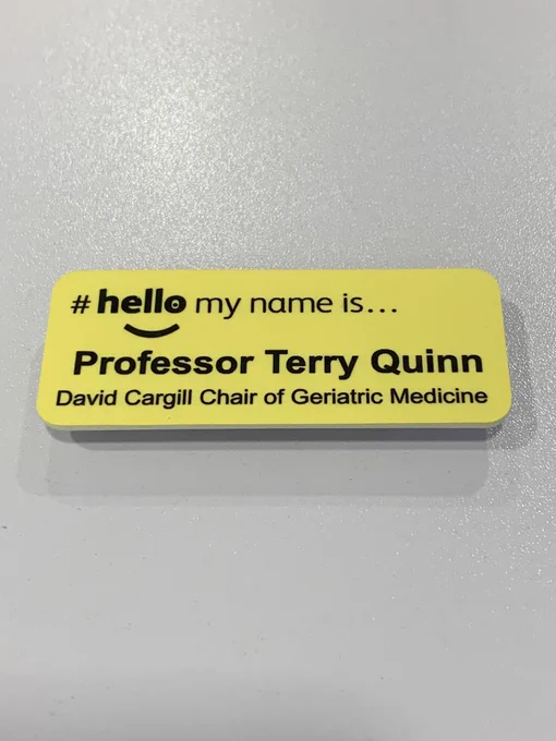Name badge for Professor Quinn