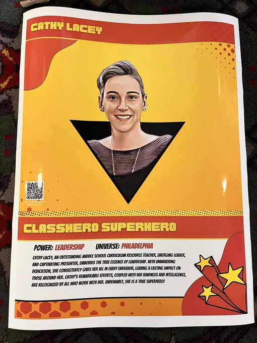 A photo of a ClassHero poster featuring Cathy Lacey.
