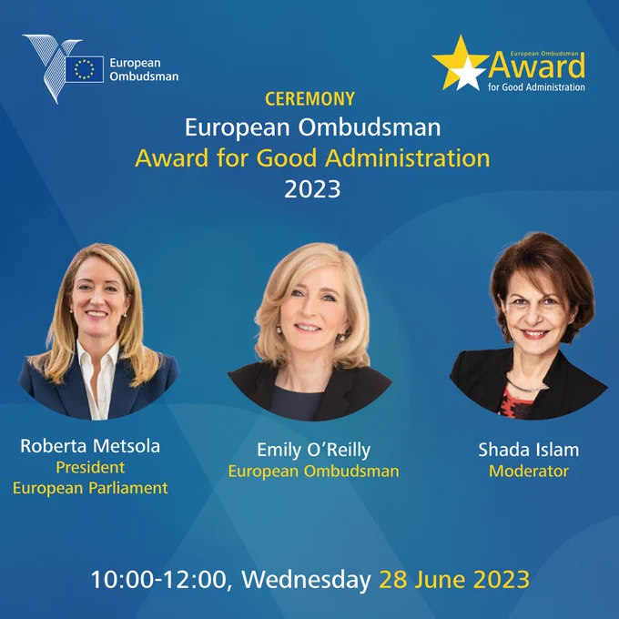 Image showing the event name and date, as well as the European Parliament President, the European Ombudsman, and the event moderator