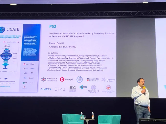 Daniele Gregori, CSO of E4 Computer Engineering, during his presentation on the European project Ligate at PASC2023. 