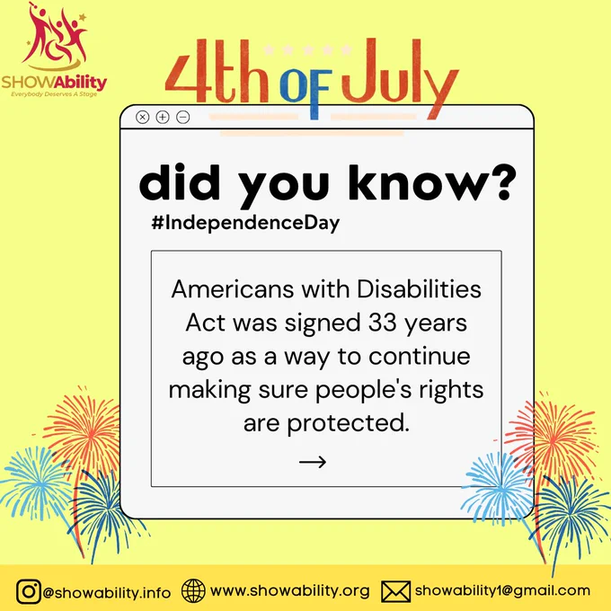 did you know?

#IndependenceDay

Americans with Disabilities Act was signed 33 years ago as a way to continue making sure people's rights are protected.