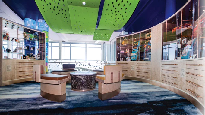 Photo of the sitting and display area inside the Indigenous Interpretive and Retail Centre.