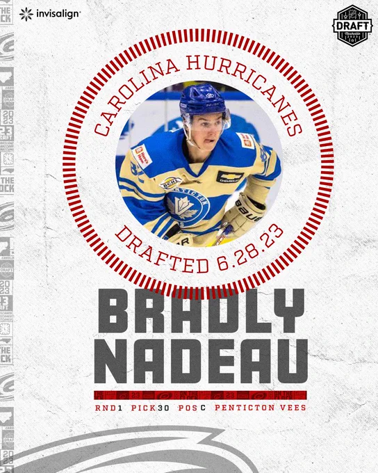 Graphic announcing Bradly Nadeau as 30th pick in the NHL Draft