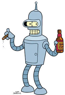A promotional image of Bender Rodriguez, released by Comedy Central for publicity purposes.
Source: https://en.wikipedia.org/wiki/Bender_(Futurama)#/media/File:Bender_Rodriguez.png Fair Use