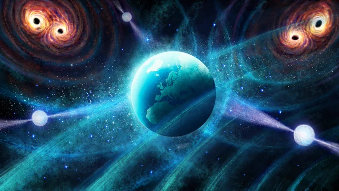 A picture of the Universe, including the Earth, Black Hole and galaxies (Image: Danielle Futselaar, MPIfR )