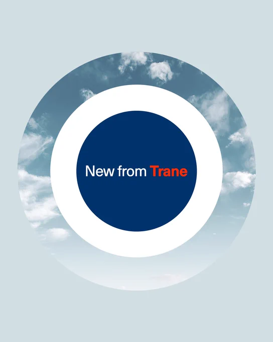 Image of white clouds over a blue sky with text that reads "New from Trane"