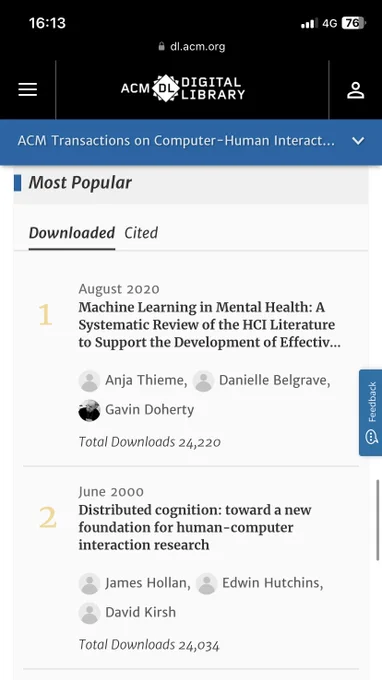 Screenshot of Journal home page showing the rankings of the top 2 most downloaded journal articles. 