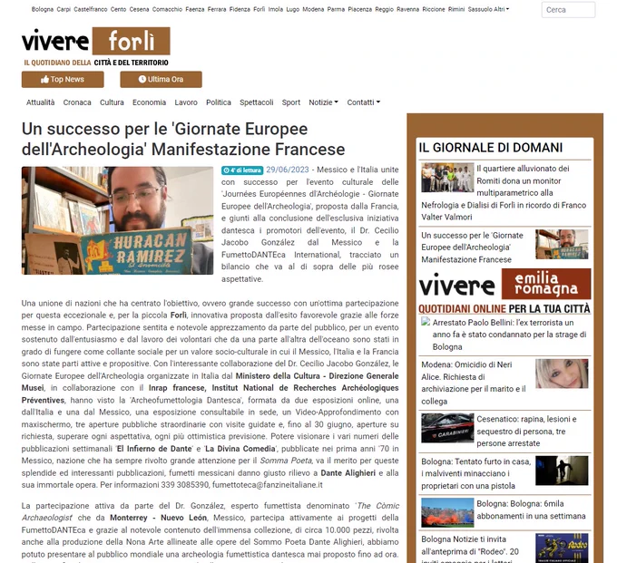 FumettoDANTEca International Biblioteca Internazionale di #Fumetti dedicati a #Dante #Alighieri' - Evento Successo per Messico   Italia x Francia https://www.vivereforli.it/2023/06/30/un-successo-per-le-giornate-europee-dellarcheologia-manifestazione-francese/119344 
@journees_archeo @MiC_Italia @cykex2099 #Dante702 Sede Via Curiel 51 #Forlì #Italy fumettoteca@fanzineitaliane.it - 29 Giugno 2023