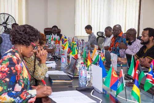 Image shows Professor Isabella Aboderin, PARC Director, University of Bristol, collaborating with international partner representatives and research associates at a Charter Consultation meeting held at the Association of African Universities (AAU) in Accra, Ghana, West Africa in January, 2023.
Credit: AAU TV  
