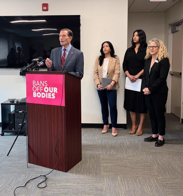 Senator Blumenthal speaking at the press conference