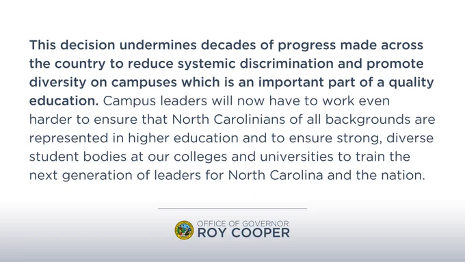 Gov. Cooper Statement on Supreme Court’s ruling in UNC admissions case
