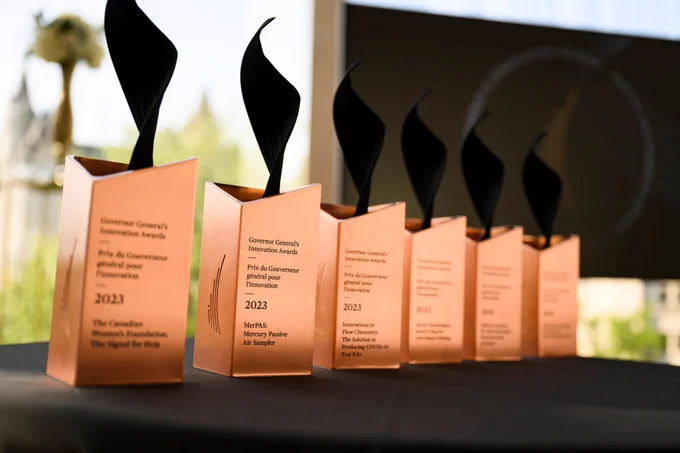 2.	Close-up of Governor General’s Innovation Award trophies. 