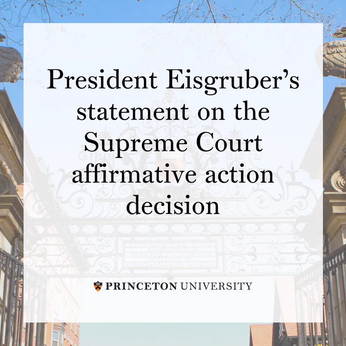 The words "President Eisgruber's statement on the Supreme Court affirmative action decision"