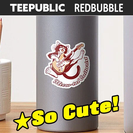 teepublic redbubble　Jumping Rock Cat – Guitar in Mid-Air