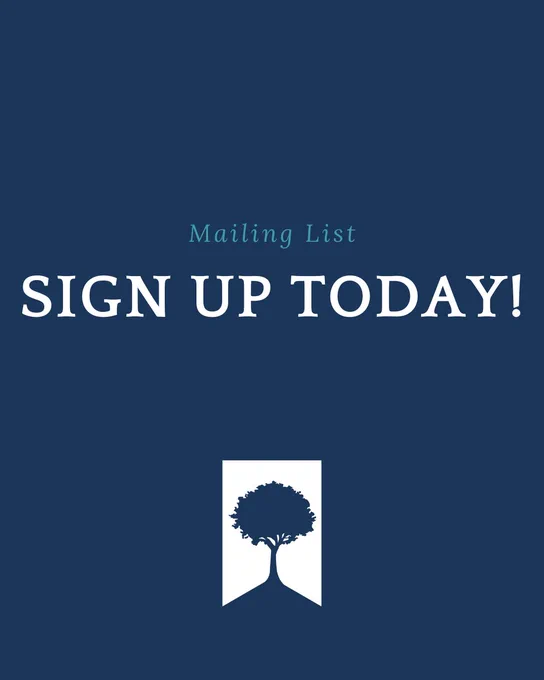Dark blue rectangle graphic with "Mailing List" in light blue text and "Sign Up Today" in white text with Matthew James Publishing logo.