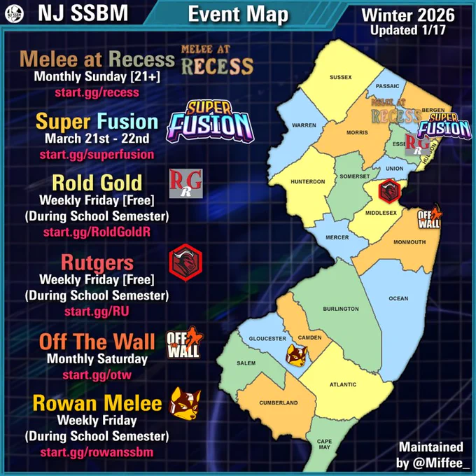New Jersey SSBM Event Map Winter 2026