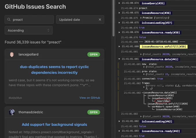 logs from Reatom react-search example
