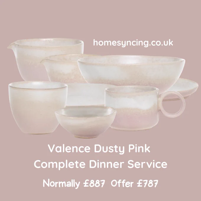 homesyncing.co.uk.  Valence Dusty Pink Complete Dinner Service.  Normally £887 Offer £787