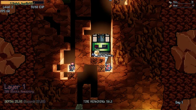 Foxes and other  critters guide the drill through layer 1 (209 blocks remaining, dpeth 25.93. Record: 27.93) Time remaining: 50.8