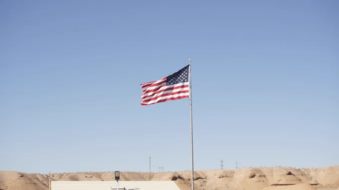 Old Glory waving in the wind.