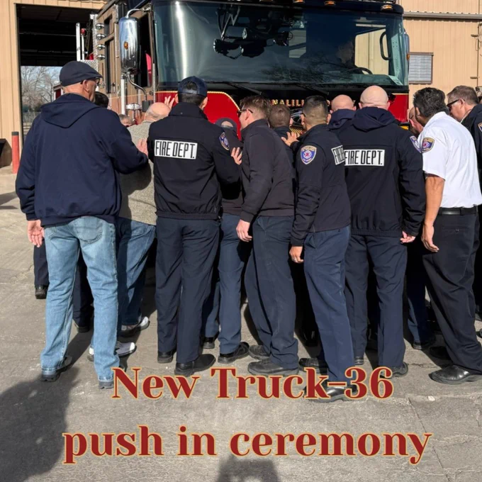 Members of Bernalillo County Fire Rescue participate in a push-in ceremony for their new Truck 36.