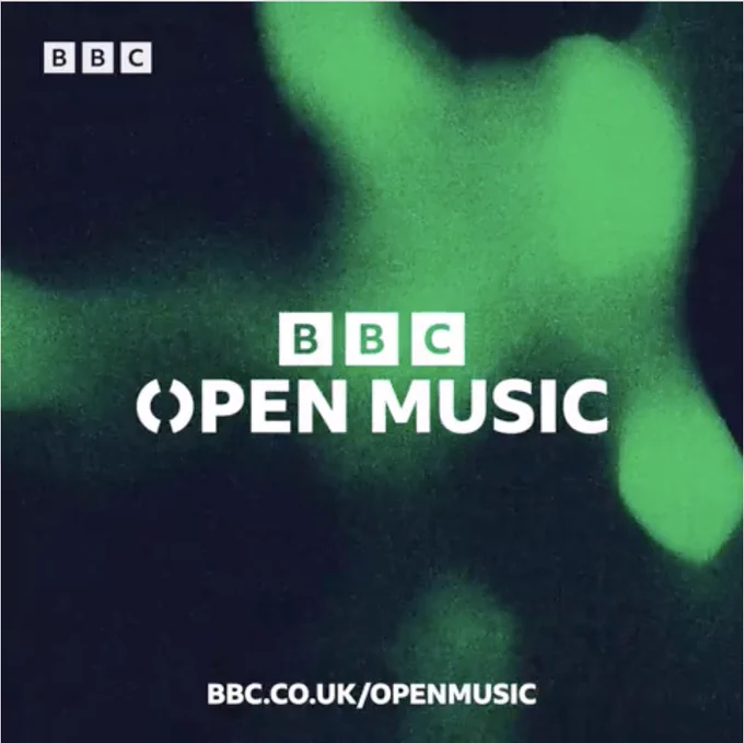 BBC Open Music logo graphic with abstract green and black background.