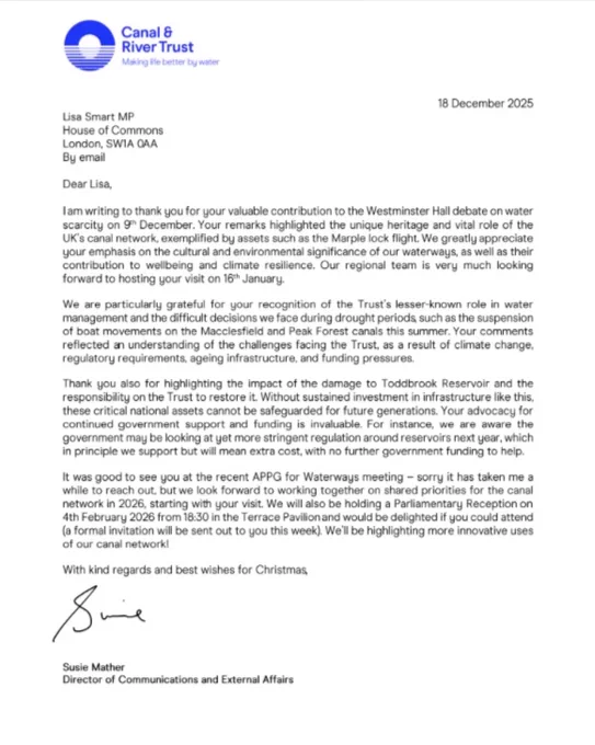 We greatly appreciate your emphasis on the cultural and environmental significance of our waterways, as well as their contribution to wellbeing and climate resilience … We are particularly grateful for your recognition of the Trust’s lesser -known role in water management and the difficult decisions we face during drought periods.