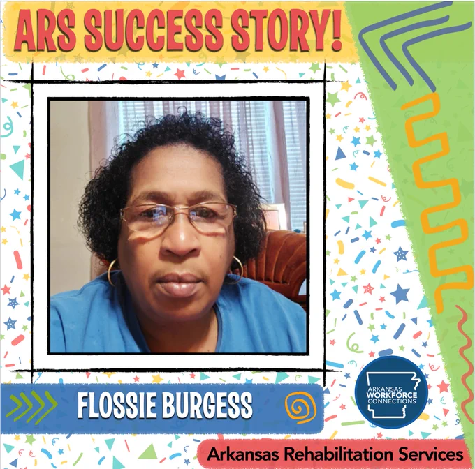 A colorful graphic and picture that shows Flossie Burgess.