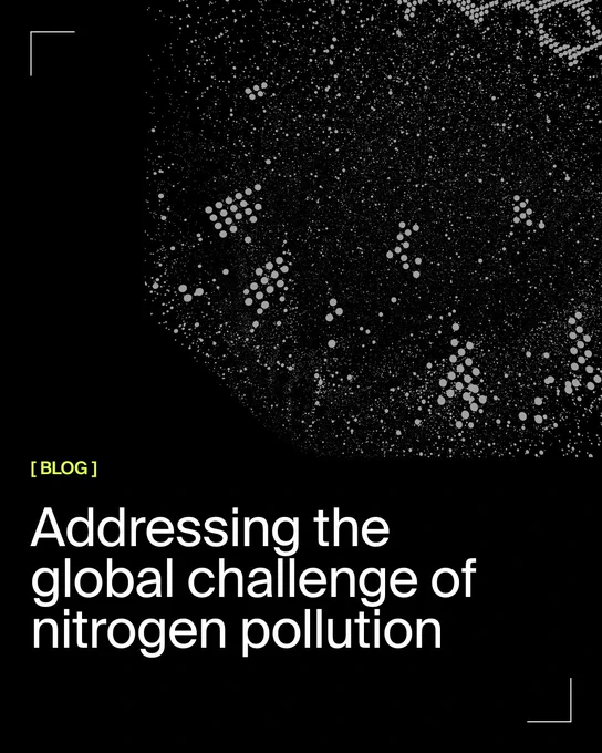 Image with text: "Addressing the global challenge of nitrogen pollution" on a black background with a dotted pattern design.