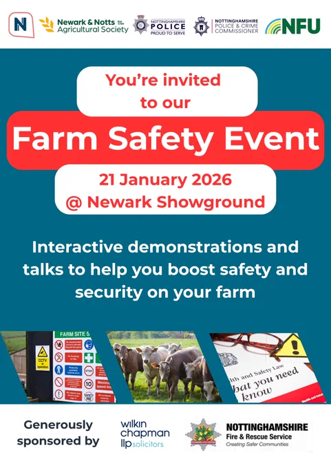Graphics showing details of the Farm Safety Event at Newark Showground on 21 January
