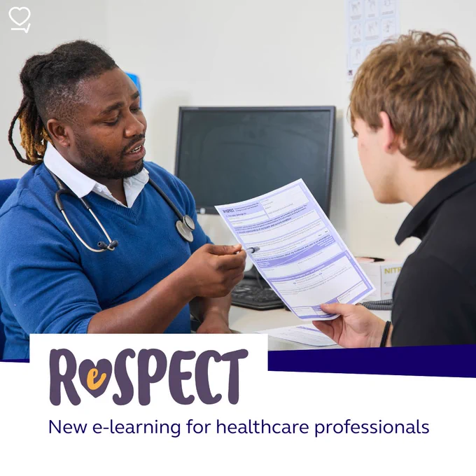 Healthcare professional talking to a patient about their ReSPECT plan.