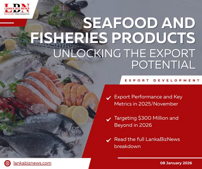 Sri Lanka’s seafood and fisheries exports rise in 2025, with value‑added growth and sustainability paving the way for $300M  potential in 2026. 🐟

Read the full LankaBizNews analysis 👉🏻 https://lankabiznews.com/sri-lanka-seafood-and-fisheries-products-exports/

#SriLankaSeafood #FisheriesExports #SustainableGrowth #GlobalMarkets #ExportDevelopment #ValueAdded #LankaBizNews